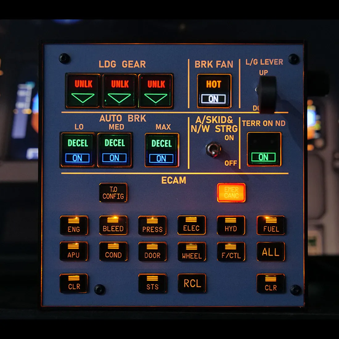 Rowsfire A103 A320 Fahrwerk ECAM-Panel hinterleuchtet