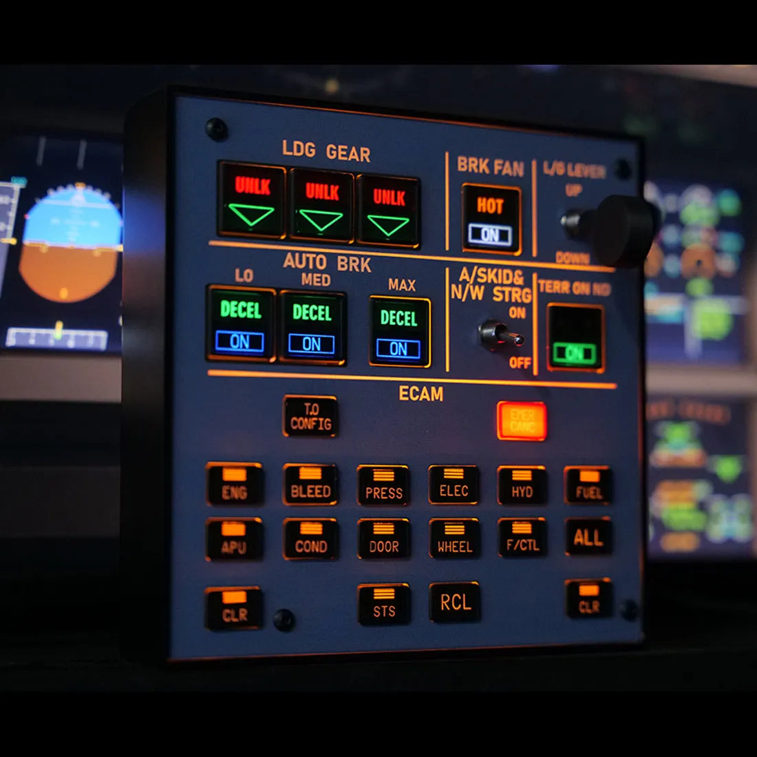 Rowsfire A103 A320 Fahrwerk ECAM-Panel hinterleuchtet